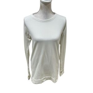 lululemon athletica white textured Long-Sleeve Crew Top layer thumb holes medium